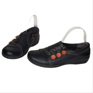 Clarks Evianna Charm Women's Black Leather Slip On Casual Loafers Sz 8 Comfy